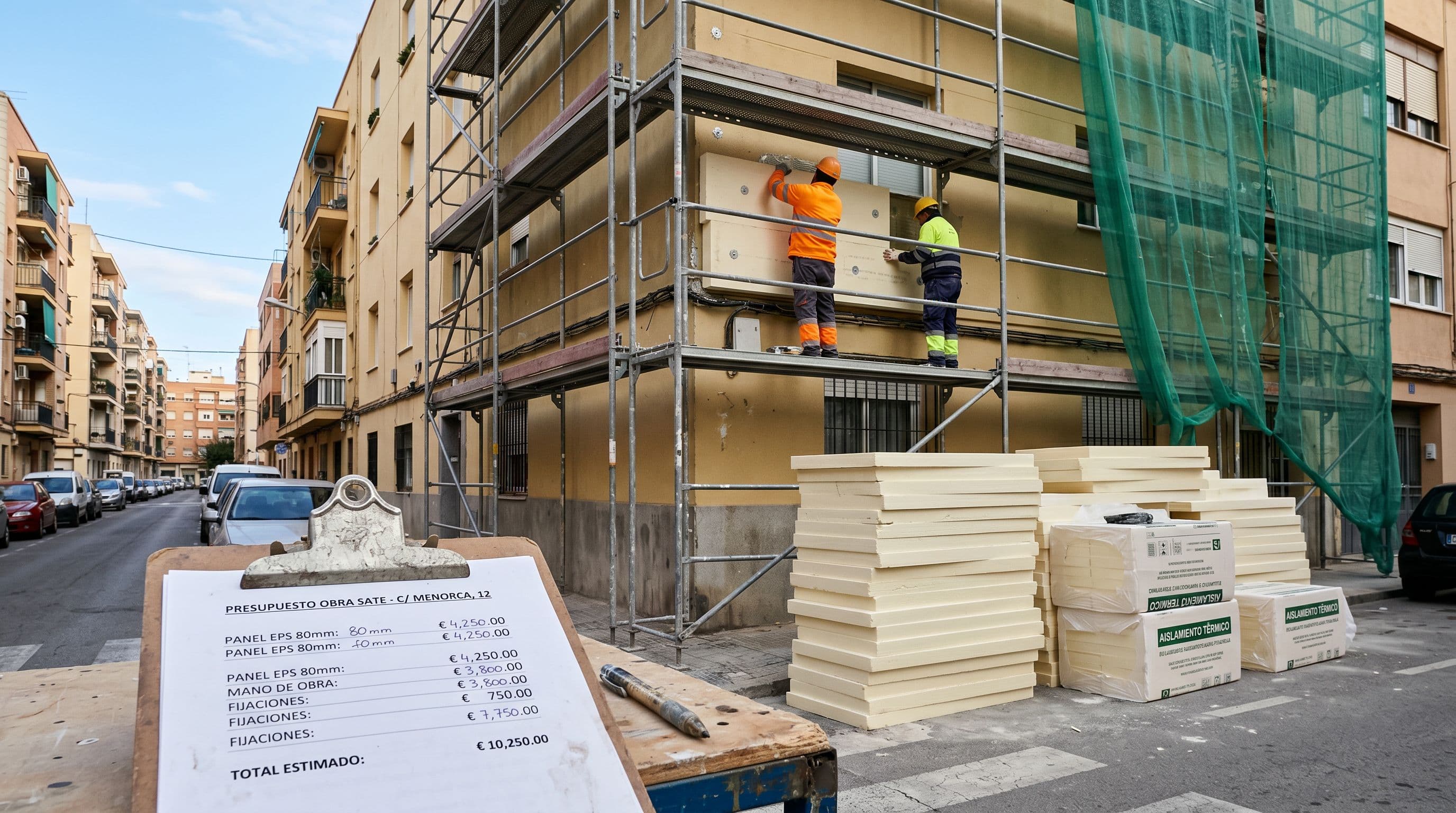 Edificio español de viviendas con intervención de instalación de aislamiento sate por m2