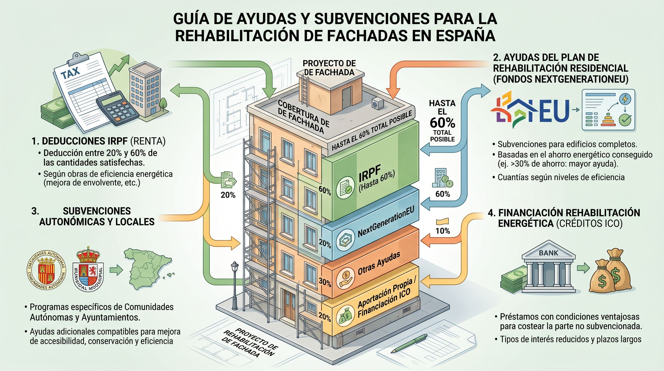 Ilustración estructura completa subvenciones rehabilitación fachada
