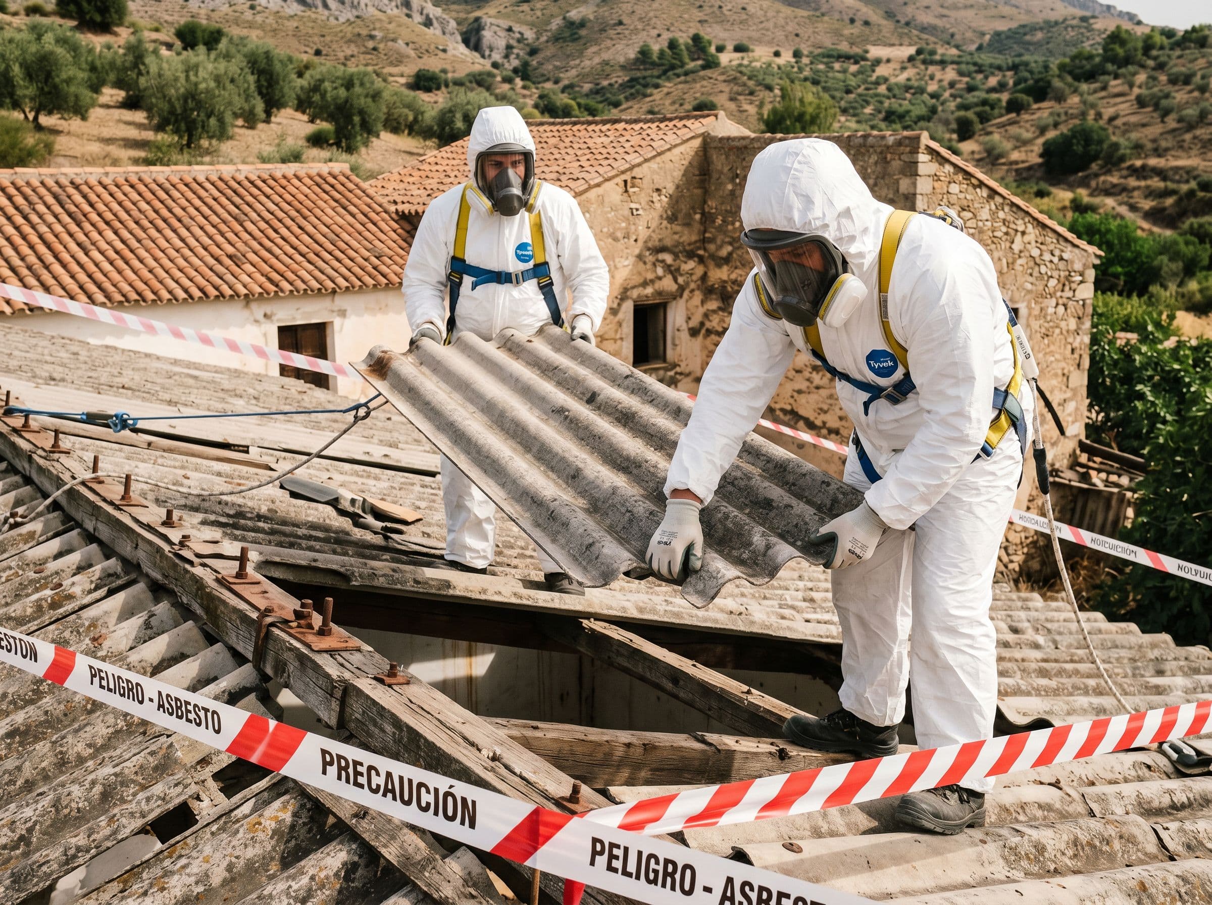 operarios retirando tejado uralita