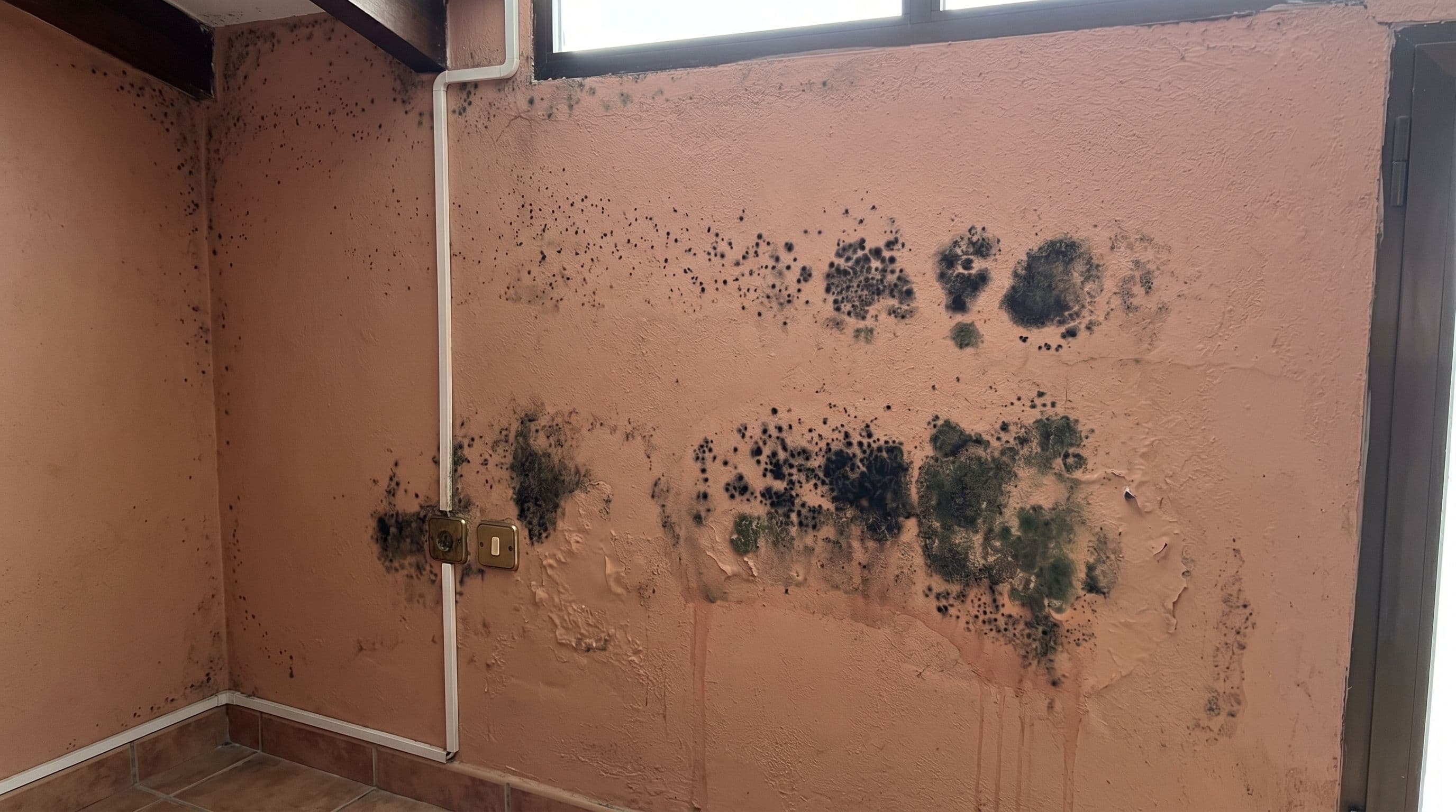 ared interior con moho negro en distintos grados de extensión y deterioro de la pintura