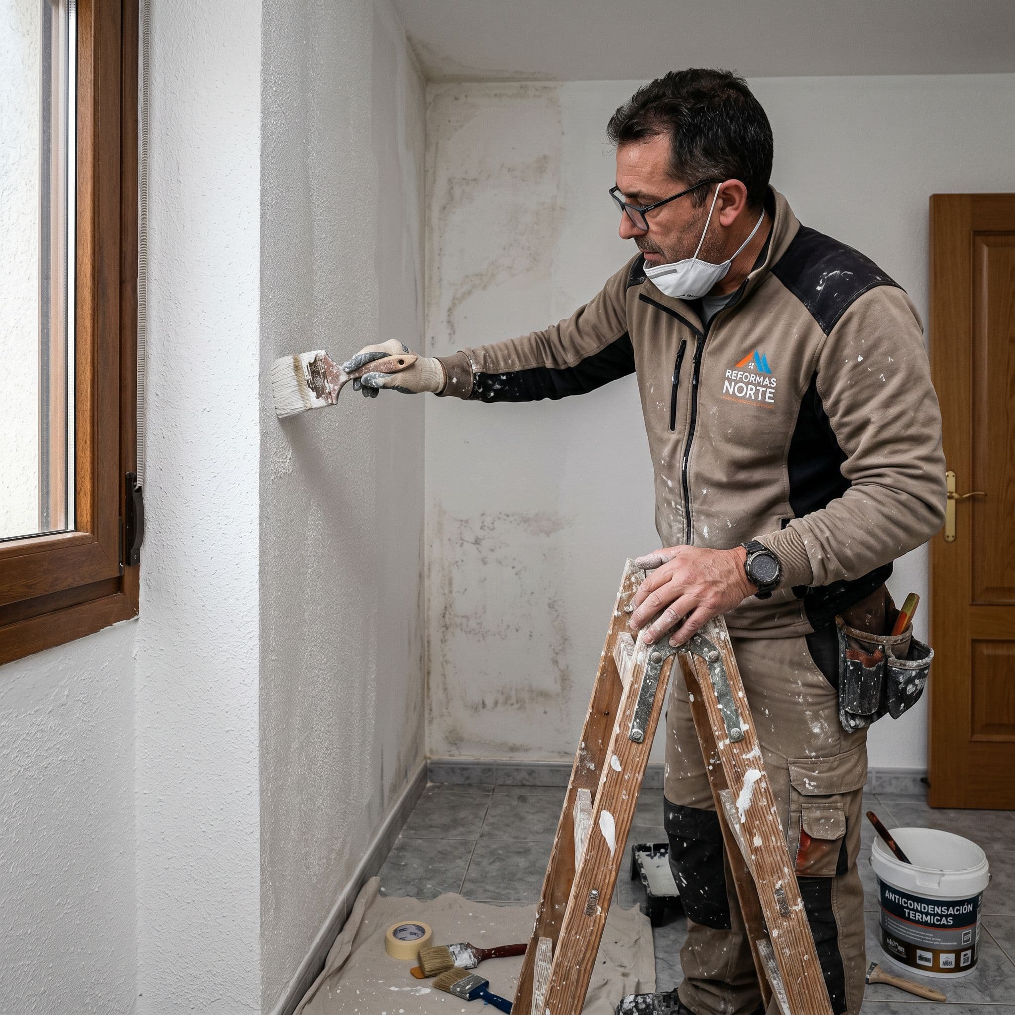 Aplicación de pintura anticondensación con microesferas aislantes en pared fría