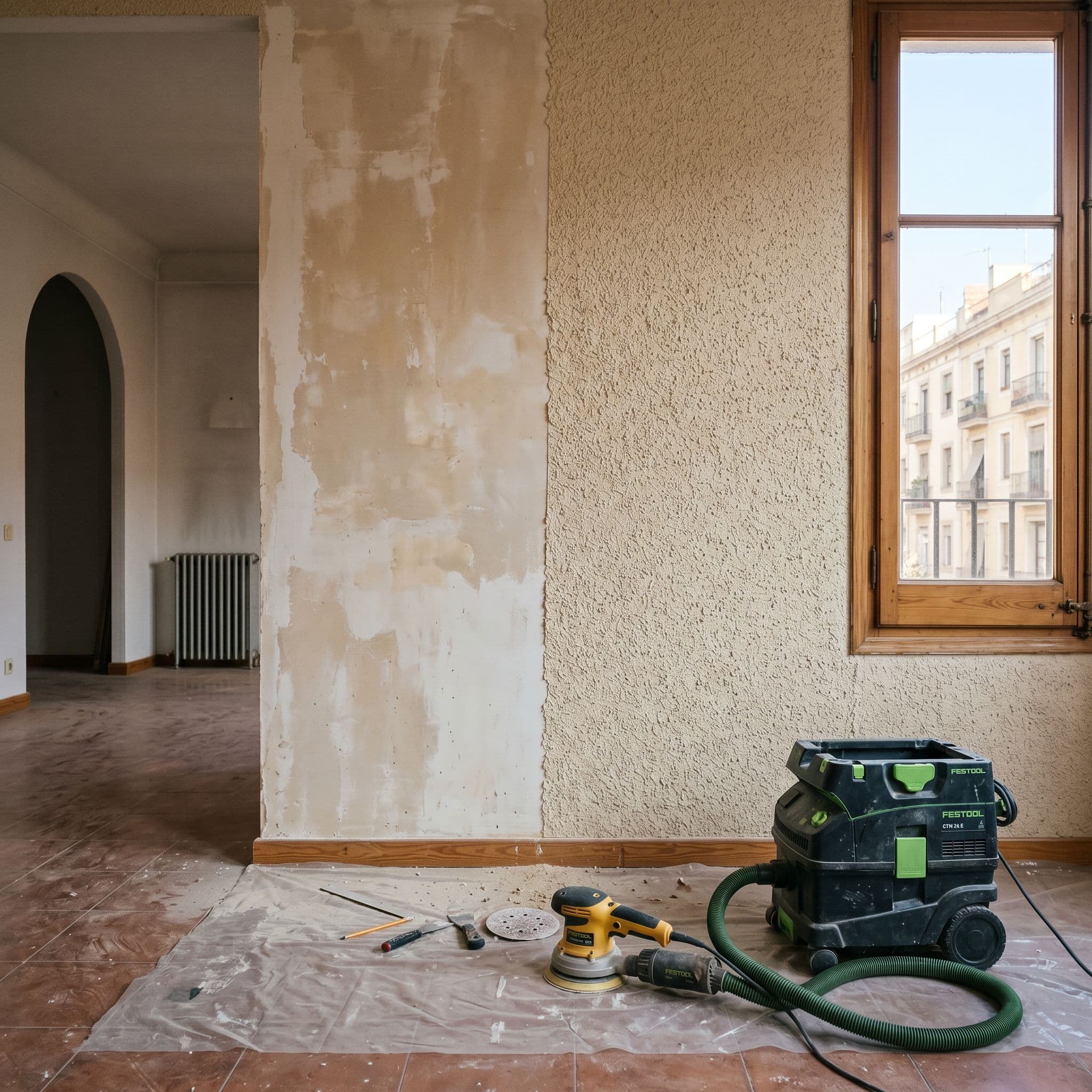 Piso vacío español gotelé fino moderno parcialmente retirado