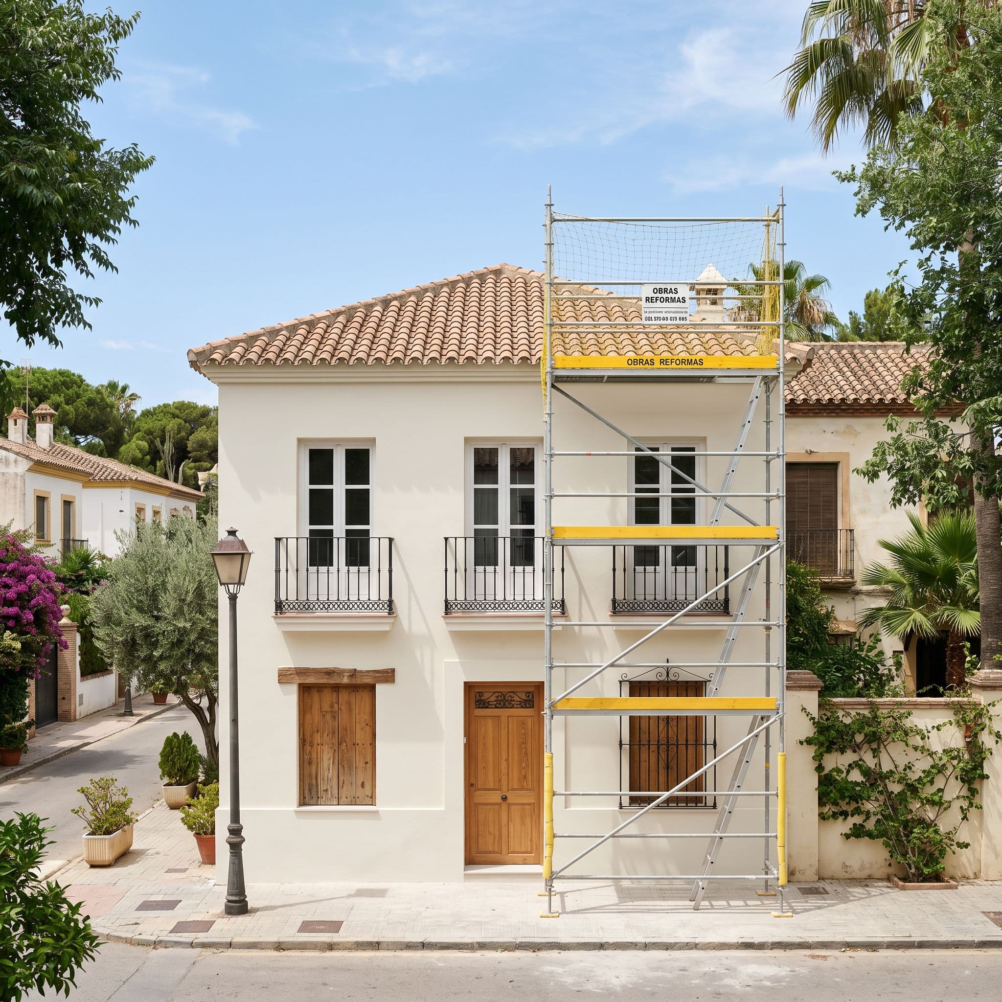 Rehabilitación estética de la fachada de una vivienda unifamiliar con limpieza y nueva pintura siloxánica