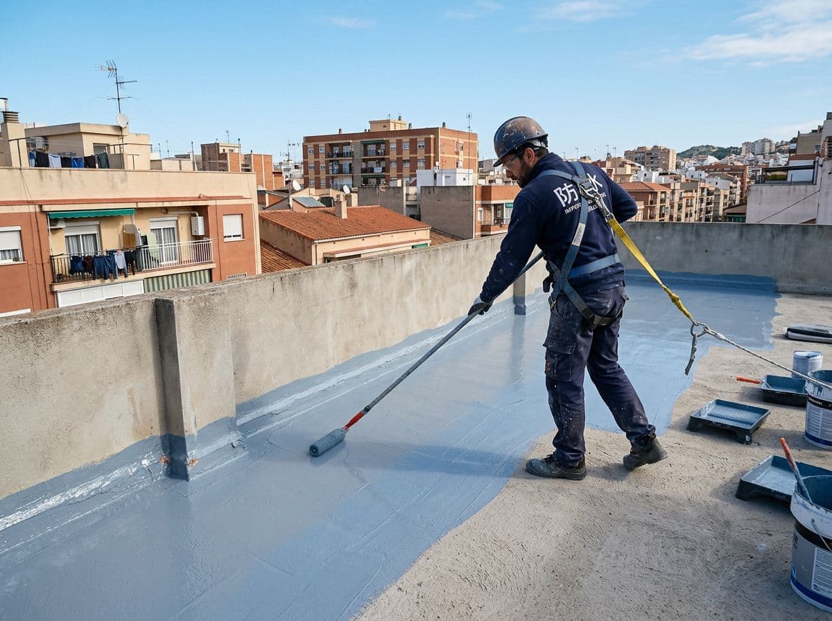 técnico impermeabilizando una cubierta