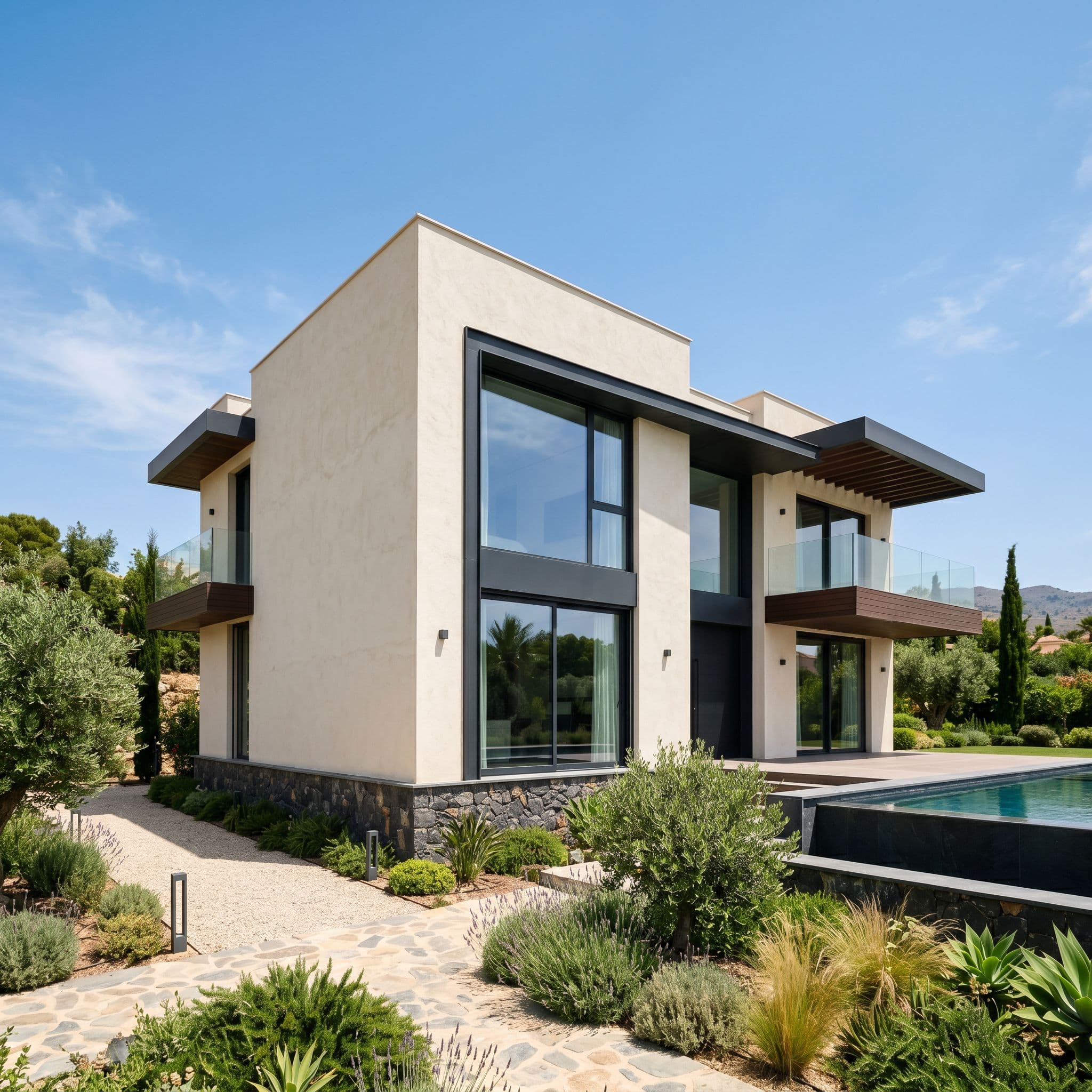 Villa moderna unifamiliar española paleta neutra sofisticada beige cálido