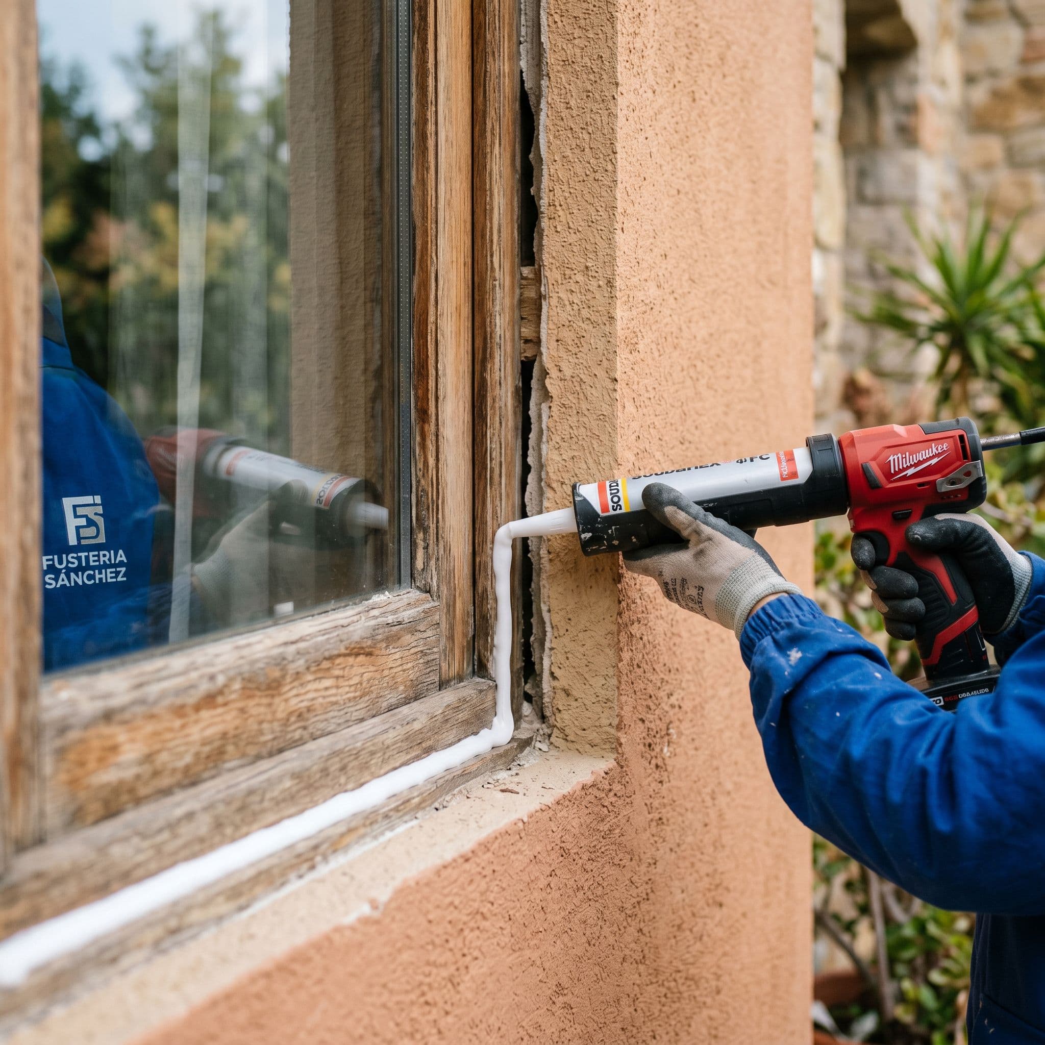 Aplicación profesional de sellador MS polymer en sellado perimetral de carpintería de ventana