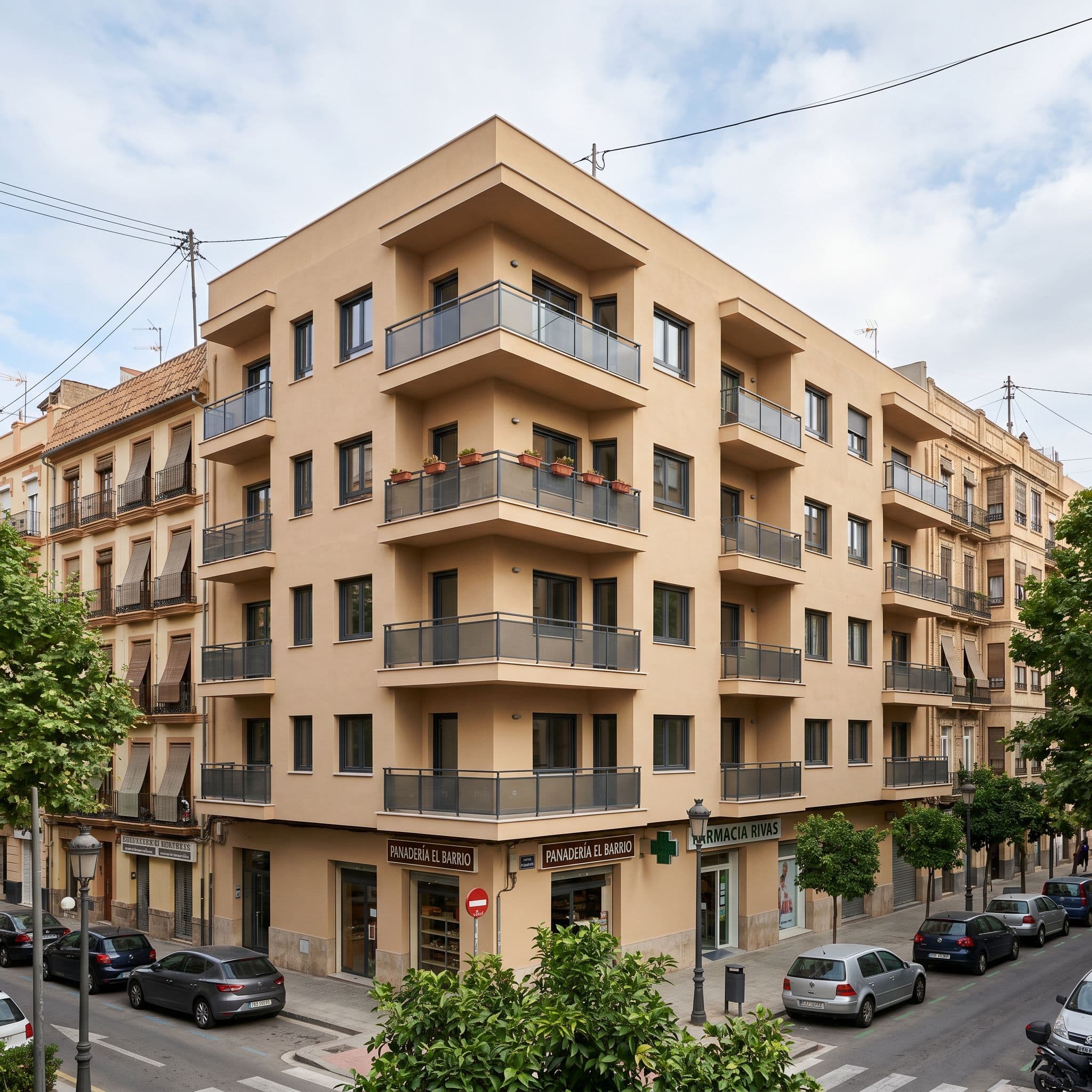 Edificio comunitario español residencial años 70 SATE rehabilitación completa 5 plantas