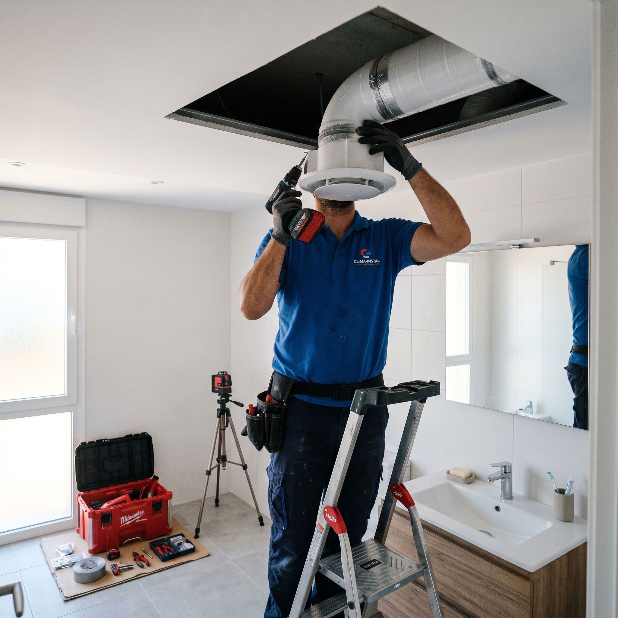 Instalación de un sistema de ventilación mecánica controlada en el falso techo de una vivienda contra la condensación