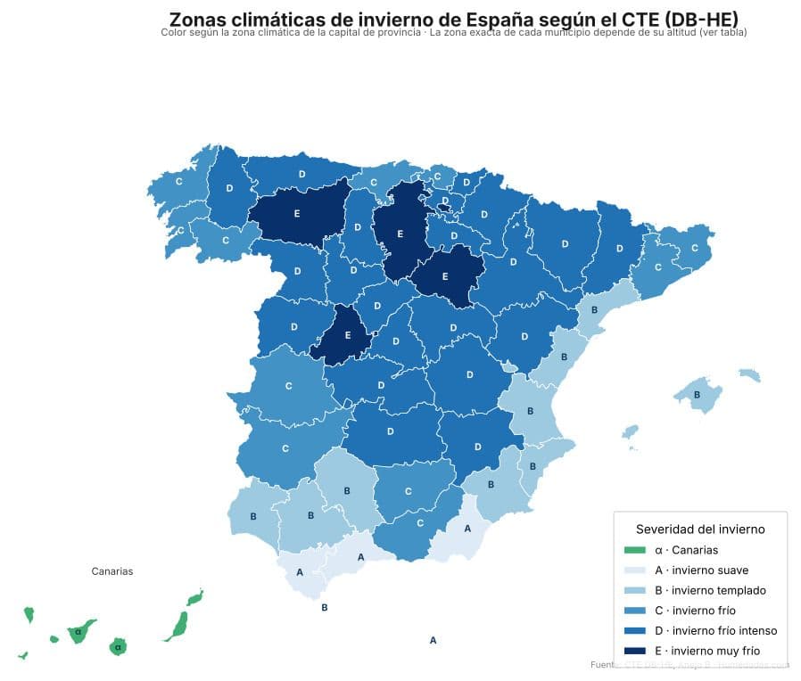 Mapa de zonas climáticas de España (CTE)