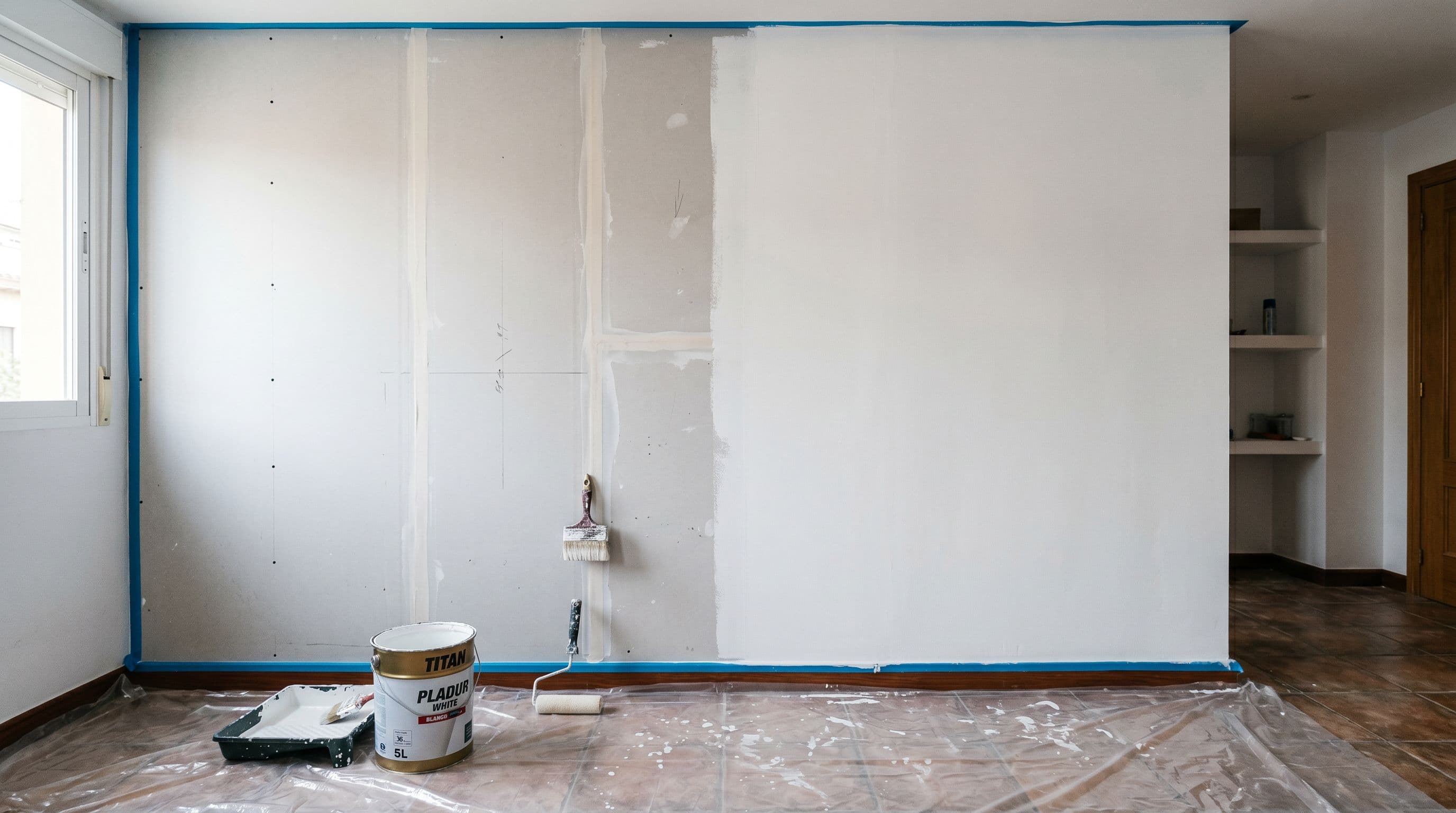 Pared de pladur en vivienda residencial siendo pintada