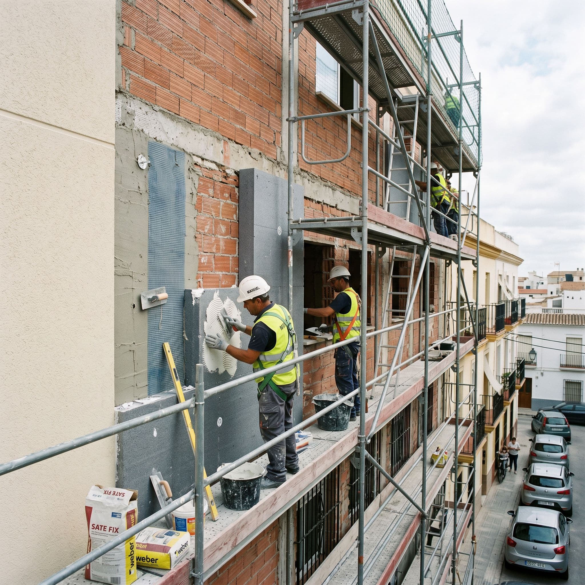 Sistema de Aislamiento Térmico por el Exterior SATE en fachada de edificio para eliminar puentes térmicos y prevenir condensación