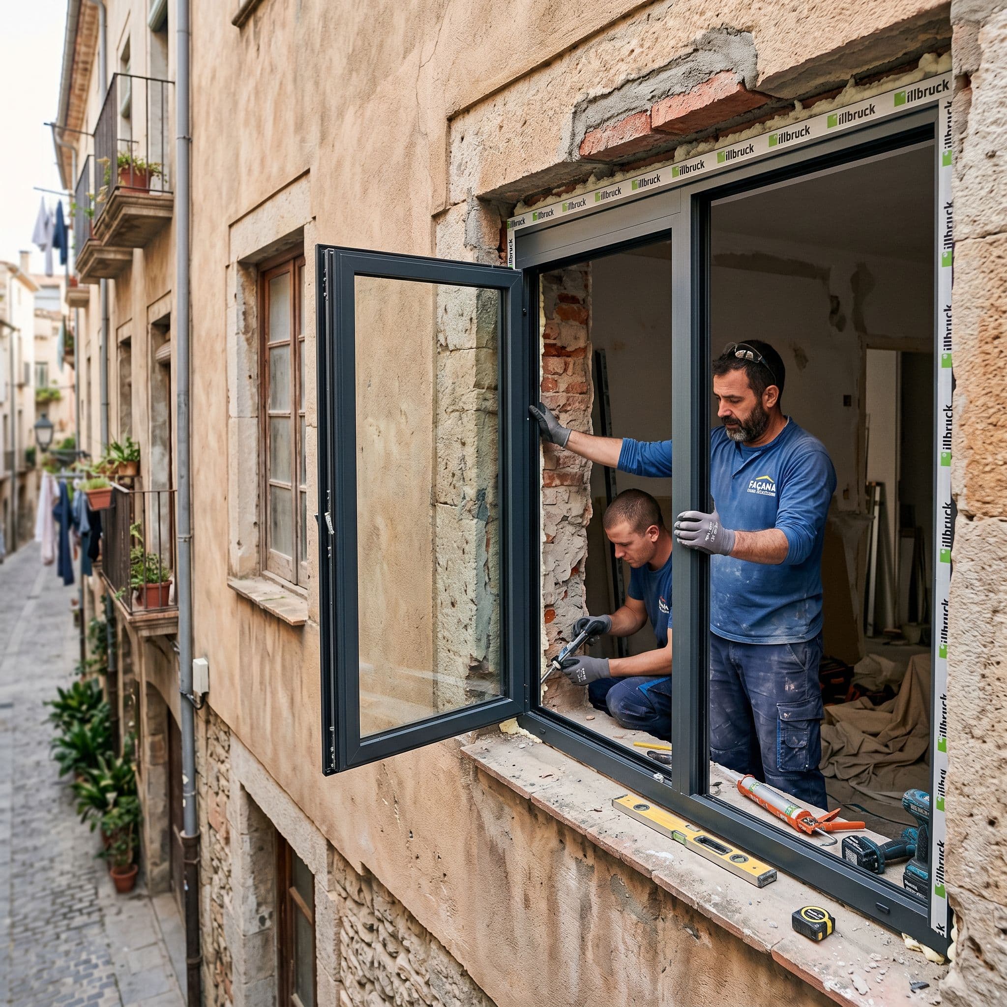 Sustitución integral de carpintería de ventana con rotura de puente térmico y triple acristalamiento en rehabilitación residencial
