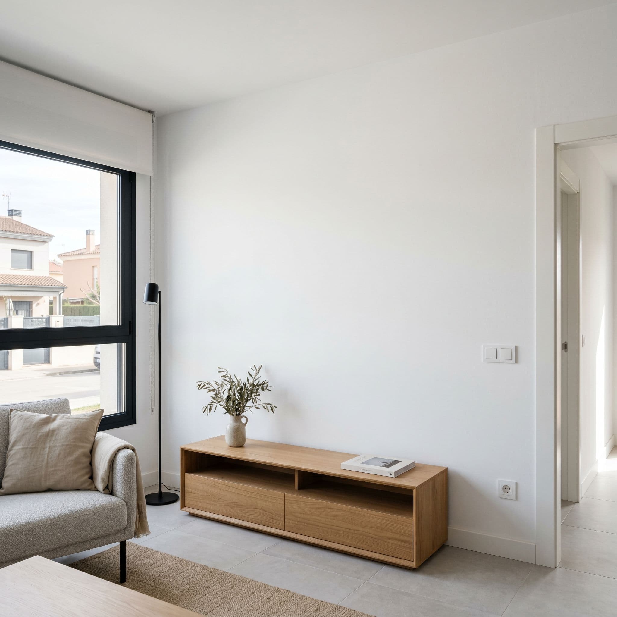 Tabique pladur vivienda española obra nueva interior recién pintado blanco perfecto