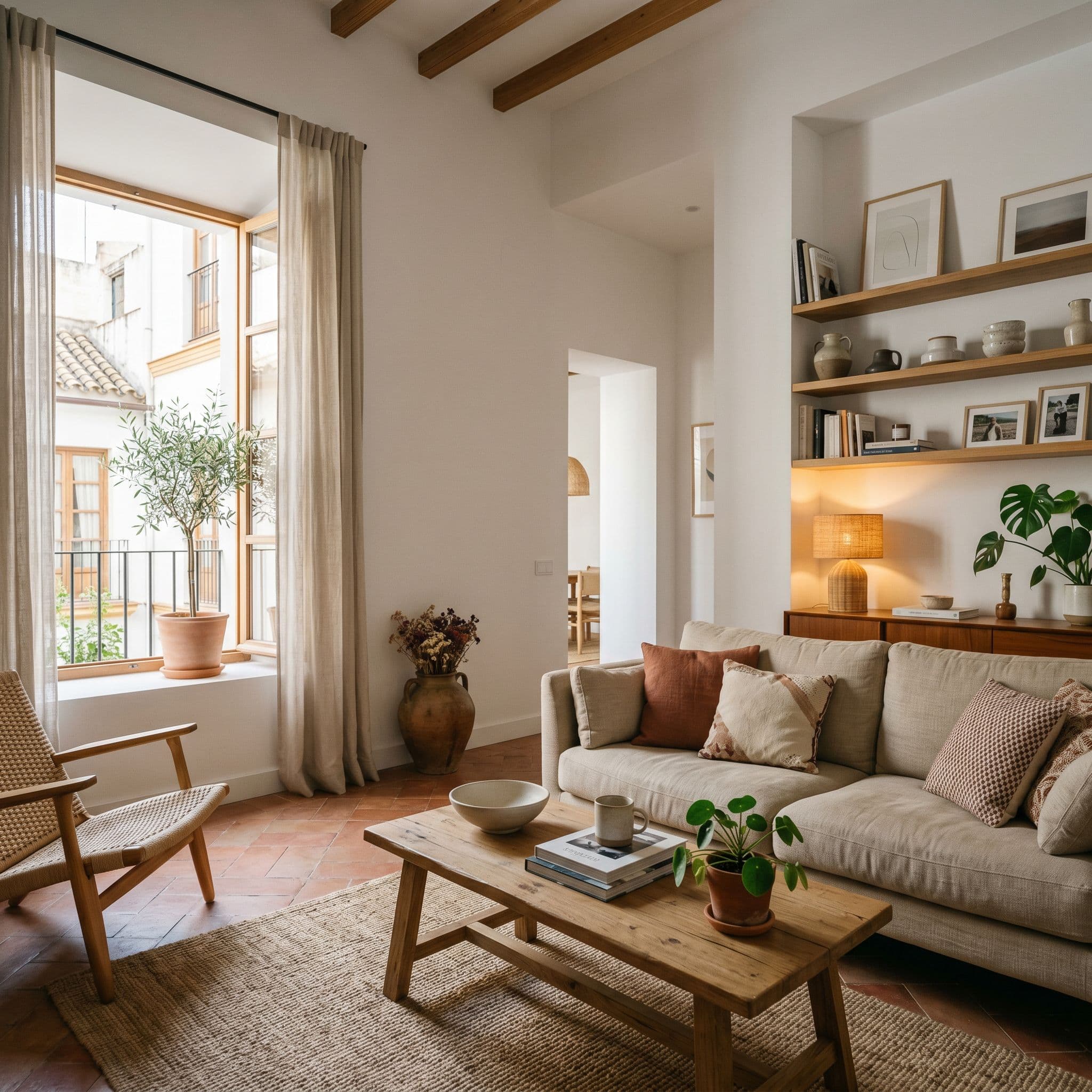 Vivienda habitual española salón post retirada gotelé paredes lisas blancas modernas